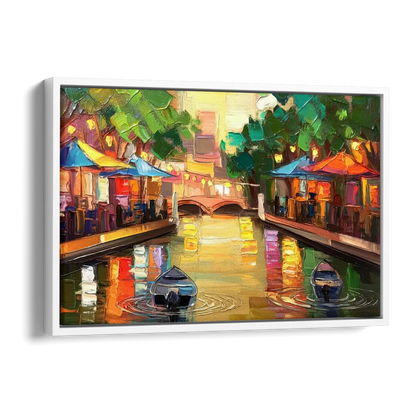 San Antonio Riverwalk Charm Side - White Canvas Wall Art