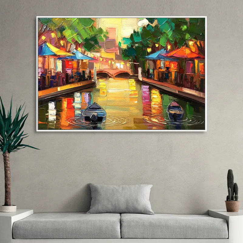 San Antonio Riverwalk Charm Living Room - White Canvas Wall Art