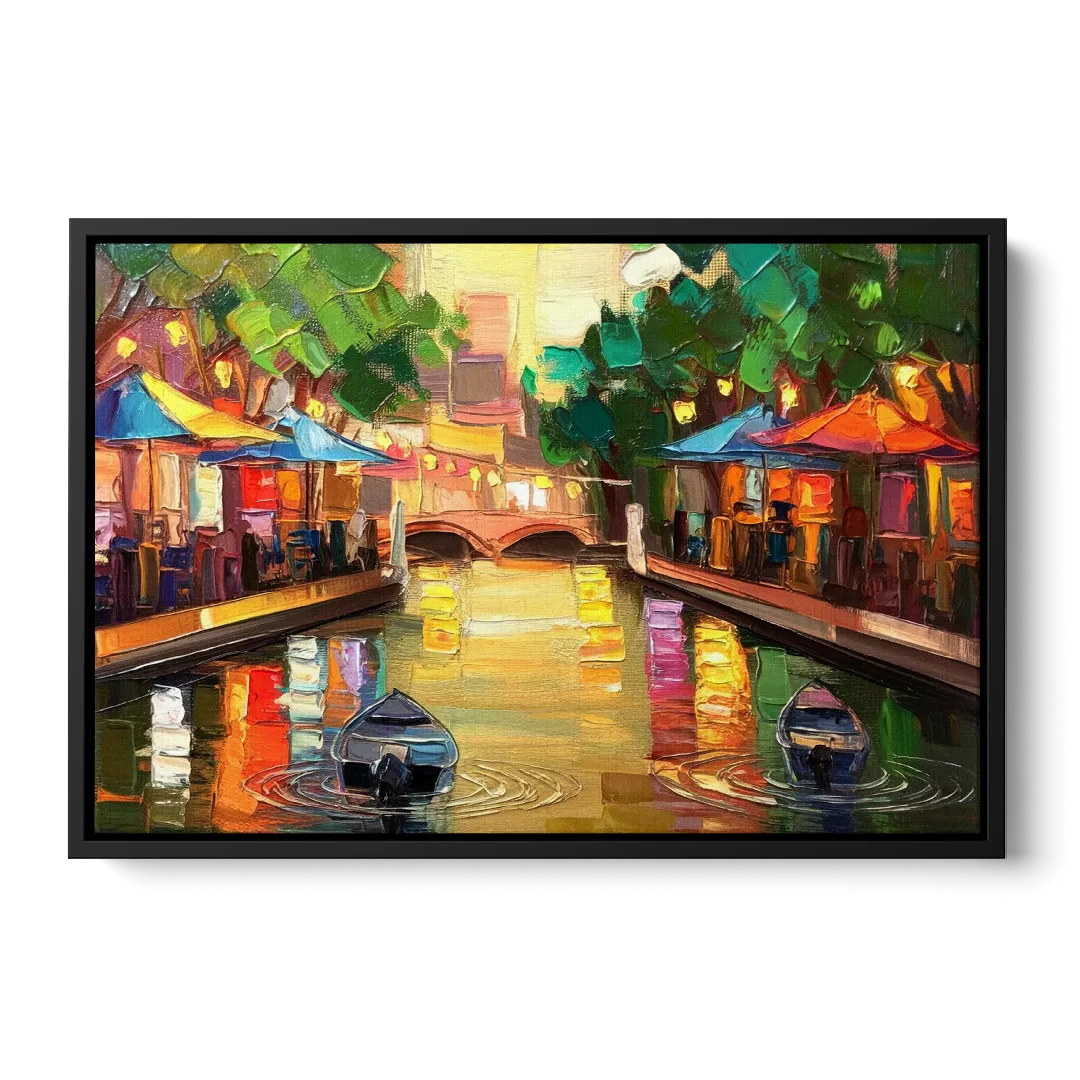 San Antonio Riverwalk Charm Front - Black Canvas Wall Art