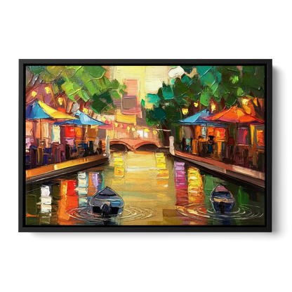 San Antonio Riverwalk Charm Front - Black Canvas Wall Art