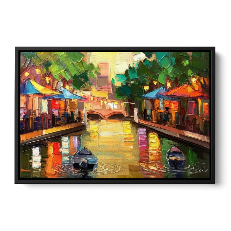 San Antonio Riverwalk Charm Front - Black Canvas Wall Art