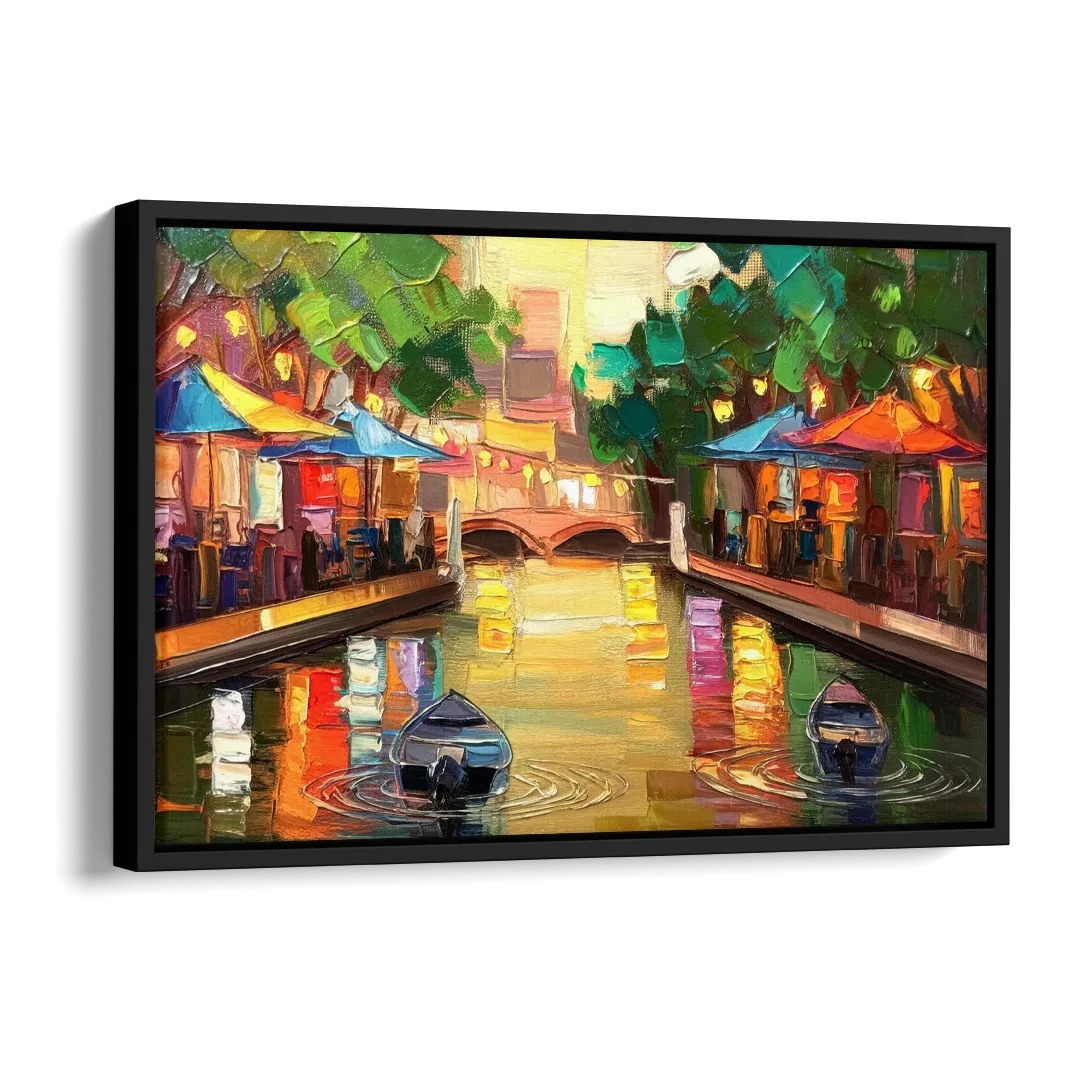 San Antonio Riverwalk Charm Side - Black Canvas Wall Art