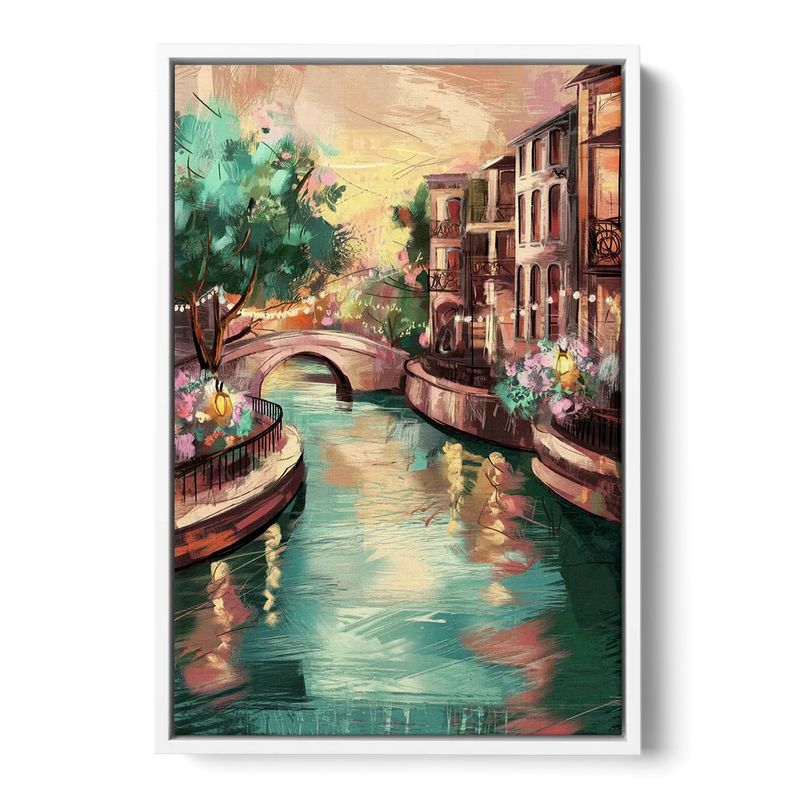 San Antonio Scenic Riverwalk Front - White Canvas Wall Art