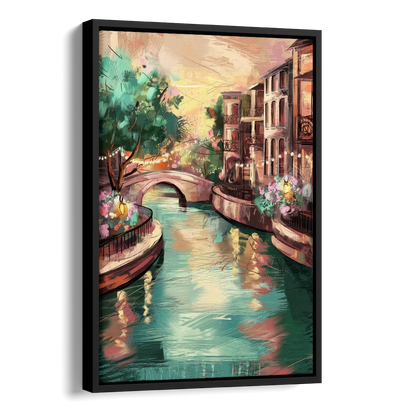 San Antonio Scenic Riverwalk Side - Black Canvas Wall Art