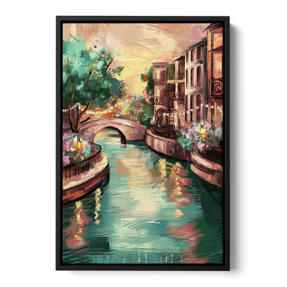 San Antonio Scenic Riverwalk Front - Black Canvas Wall Art