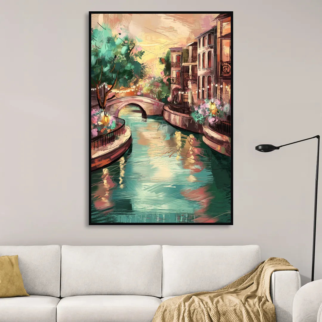 San Antonio Scenic Riverwalk Sitting Room - Black Canvas Wall Art
