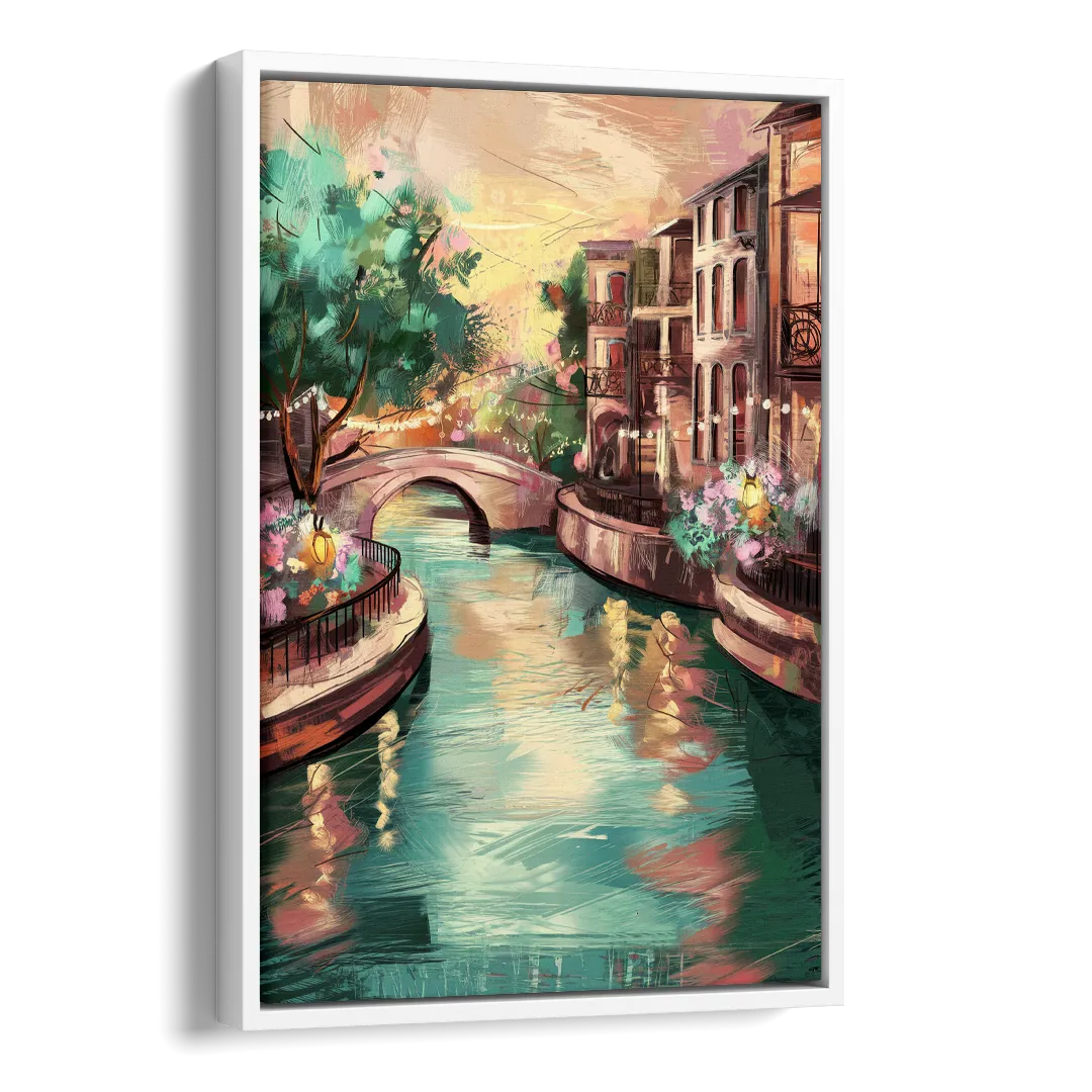 San Antonio Scenic Riverwalk Side - White Canvas Wall Art