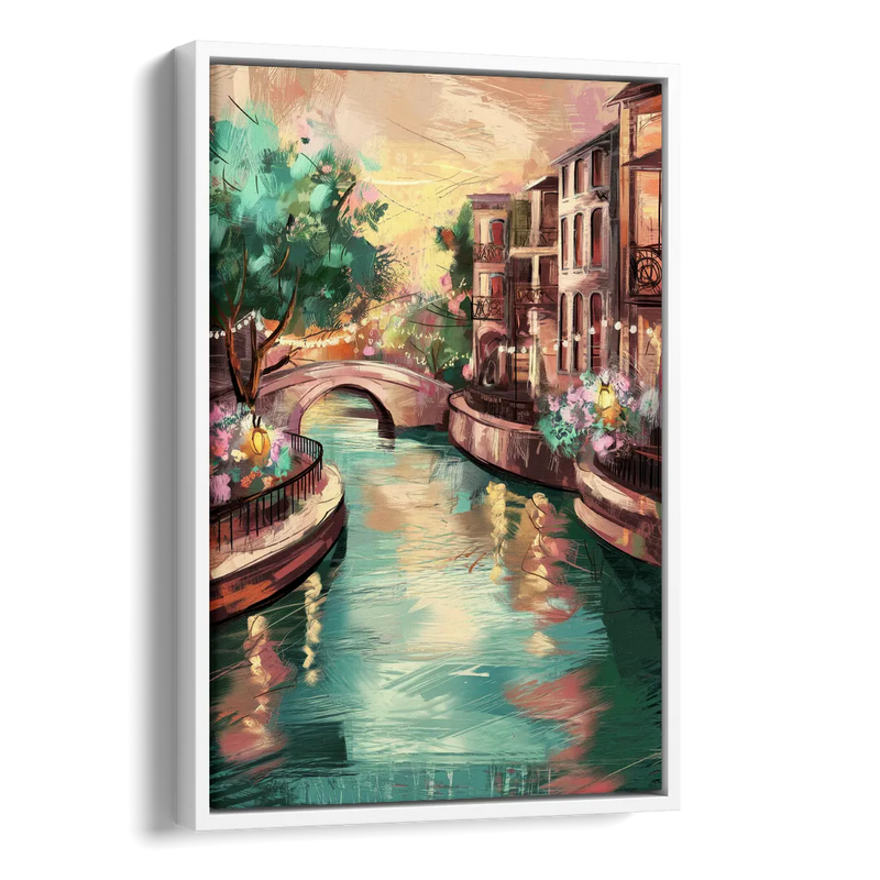 San Antonio Scenic Riverwalk Side - White Canvas Wall Art