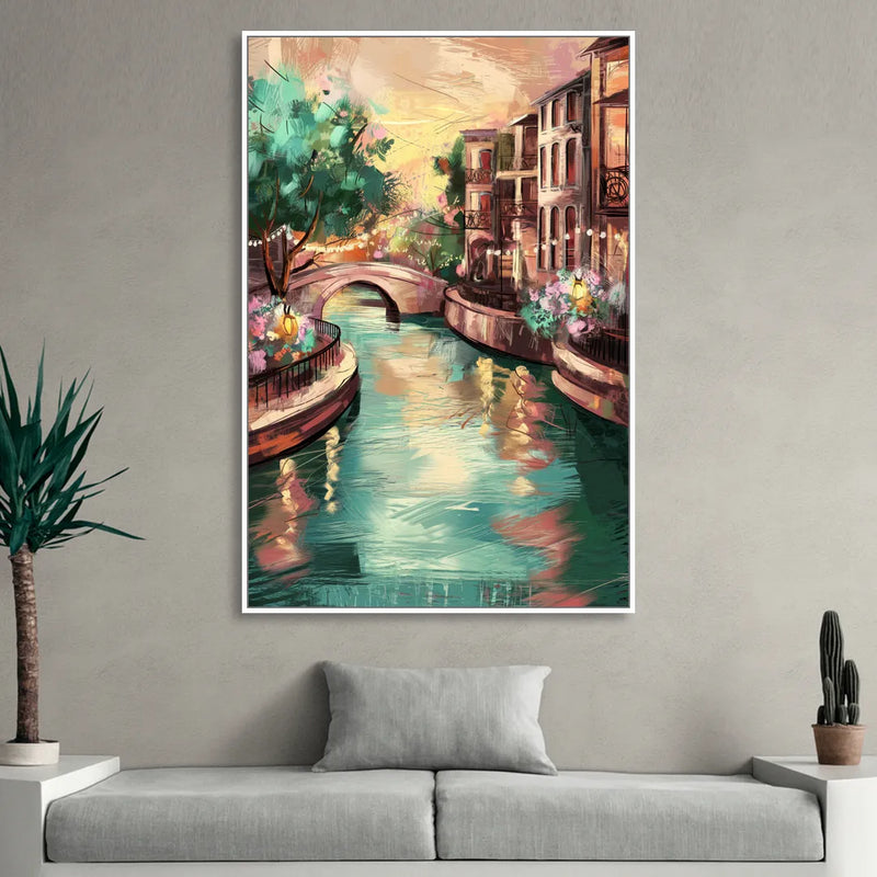 San Antonio Scenic Riverwalk Sitting Room - White Canvas Wall Art