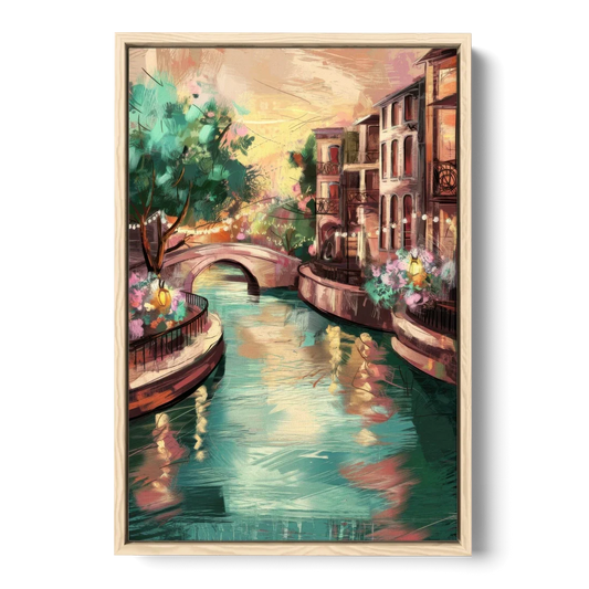 San Antonio Scenic Riverwalk - Oak Framed Canvas Wall Art - Front