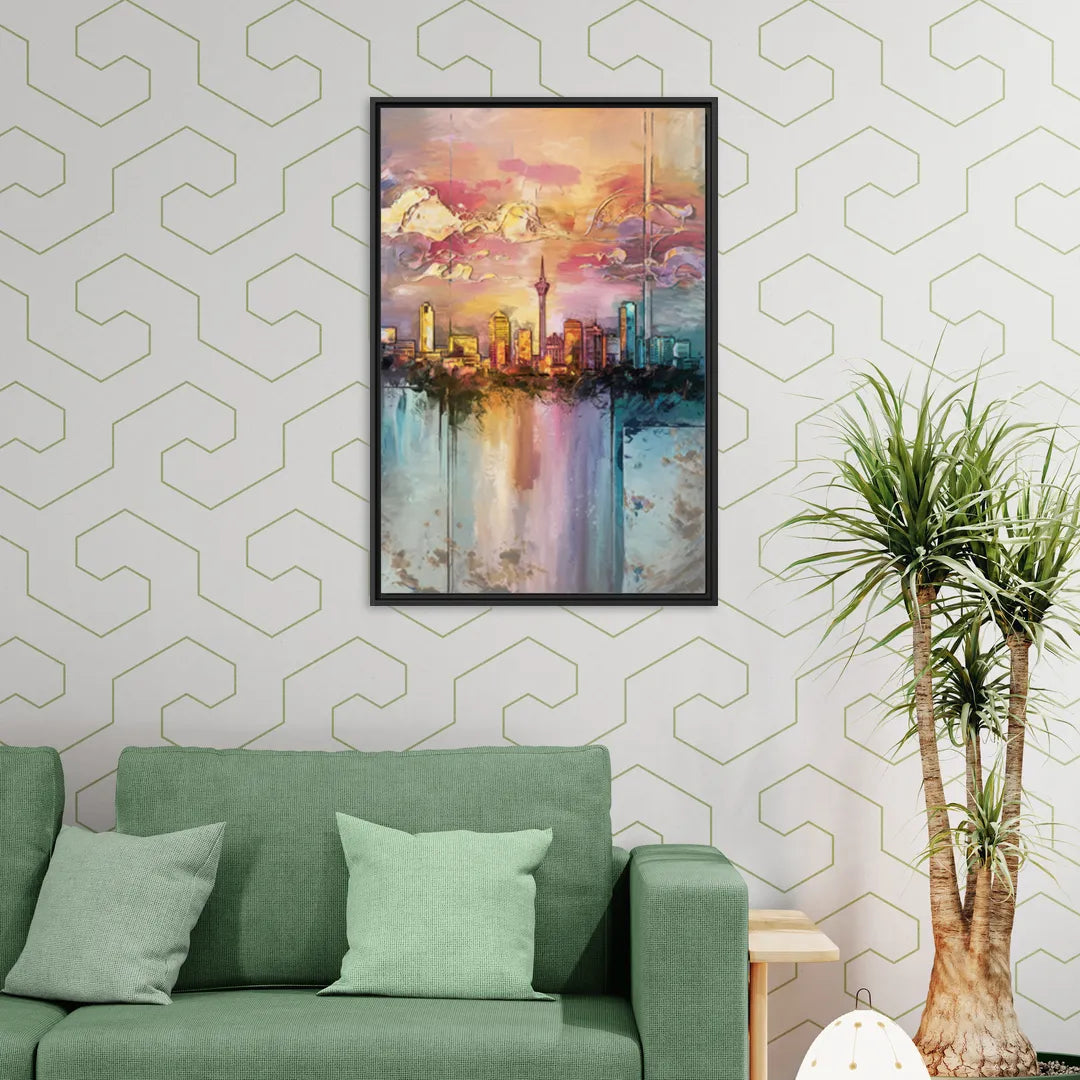 San Antonio Skyline Sunset - Living Room Black Frame Canvas
