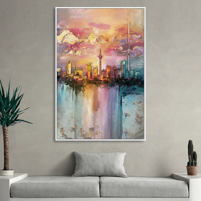 San Antonio Skyline Sunset Living Room - White Canvas Wall Art