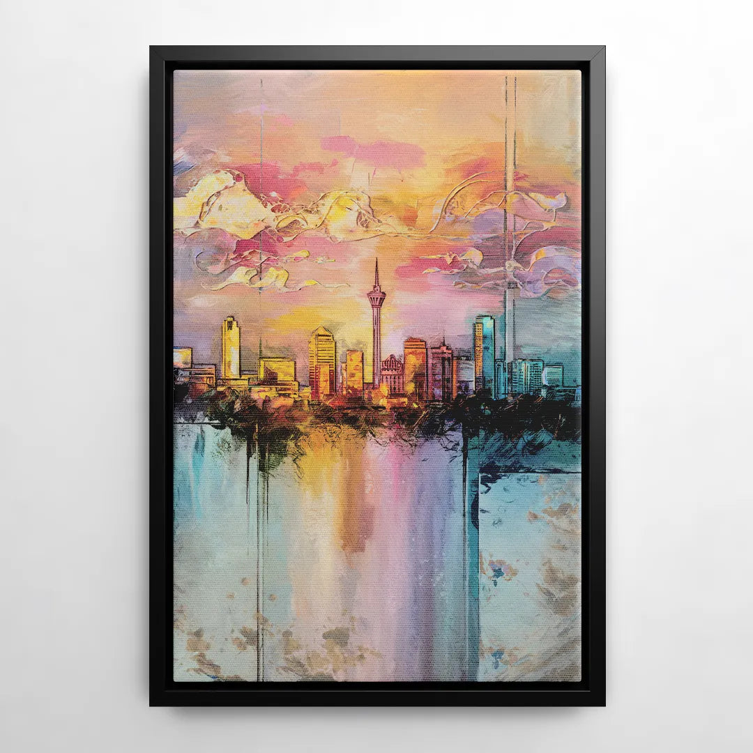 San Antonio Skyline Sunset - Black Frame Canvas