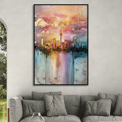 San Antonio Skyline Sunset Sitting Room - Black Canvas Wall Art