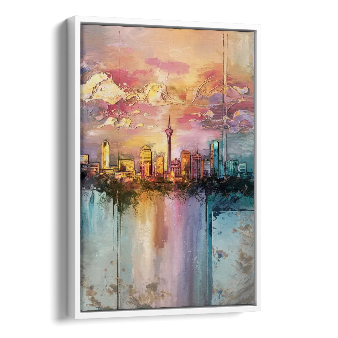 San Antonio Skyline Sunset Side - White Canvas Wall Art