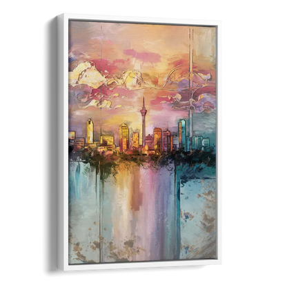 San Antonio Skyline Sunset Side - White Canvas Wall Art