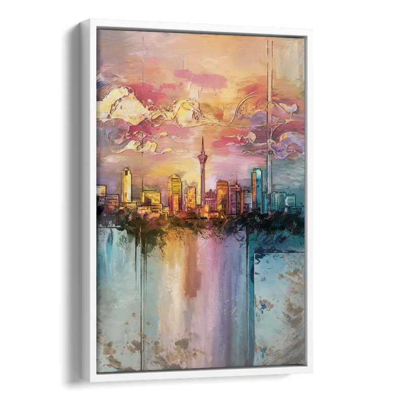 San Antonio Skyline Sunset Side - White Canvas Wall Art