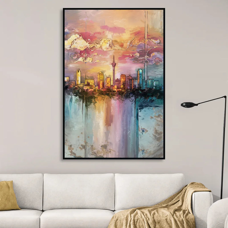 San Antonio Skyline Sunset Living Room - Black Canvas Wall Art