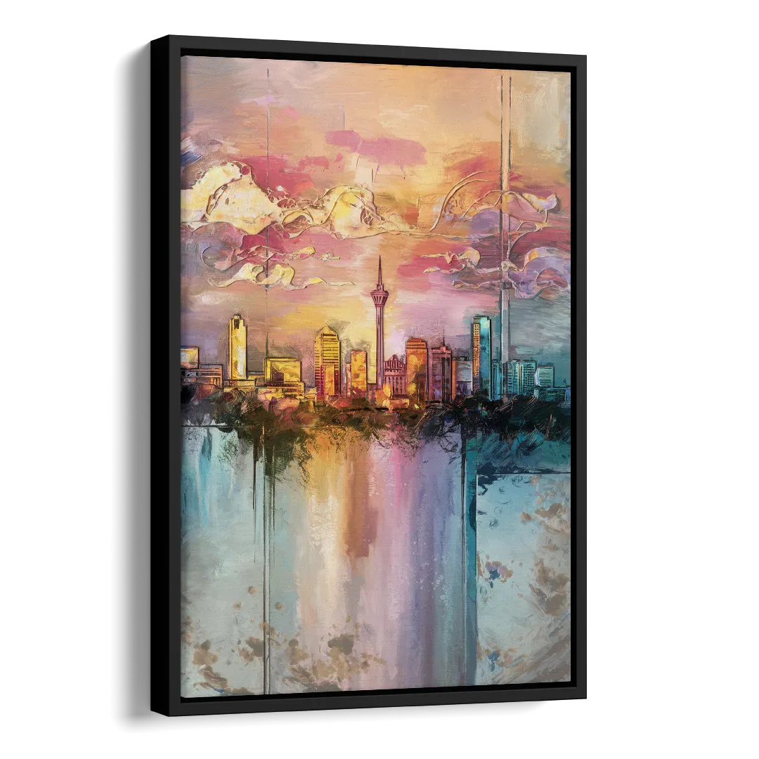 San Antonio Skyline Sunset Side - Black Canvas Wall Art