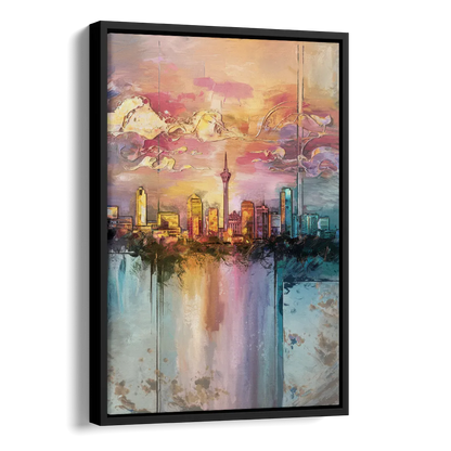 San Antonio Skyline Sunset Side - Black Canvas Wall Art