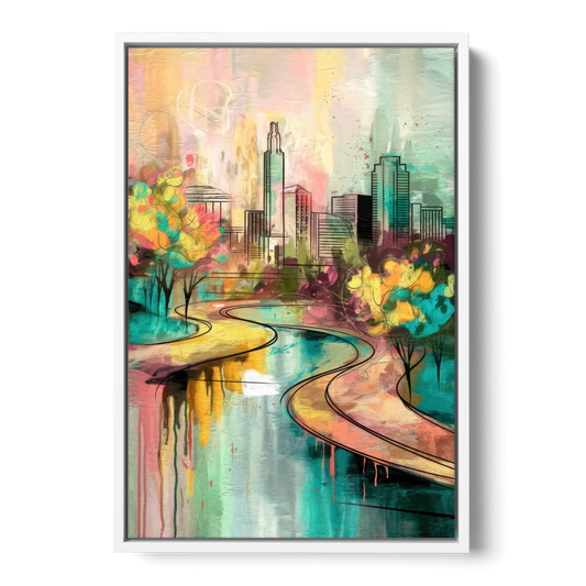 San Antonio Urban Street Art - White Framed Canvas Wall Art - Front