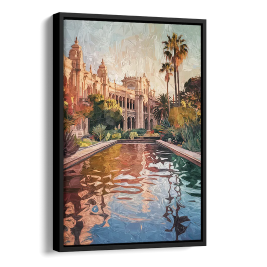 San Diego Balboa Park Scenes Side - Black Canvas Wall Art