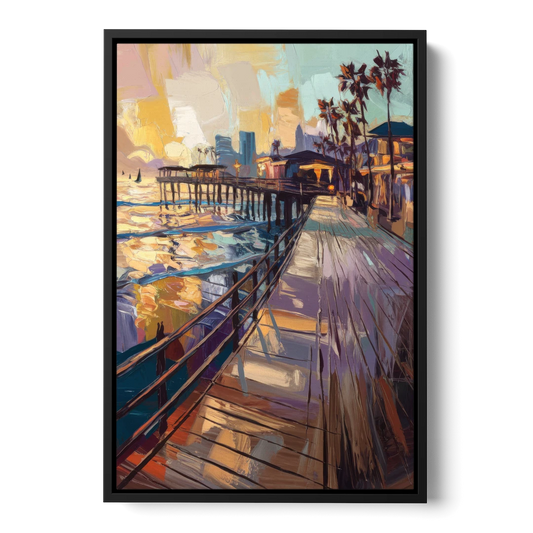 San Diego Boardwalk Scenes - Black Framed Canvas Wall Art - Front