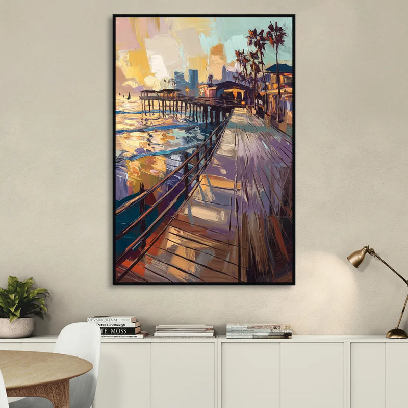 San Diego Boardwalk Scenes Sitting Room - Black Canvas Wall Art
