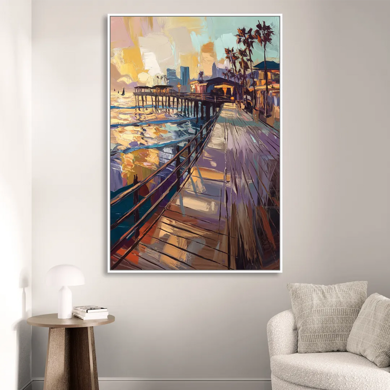 San Diego Boardwalk Scenes Sitting Room - White Canvas Wall Art