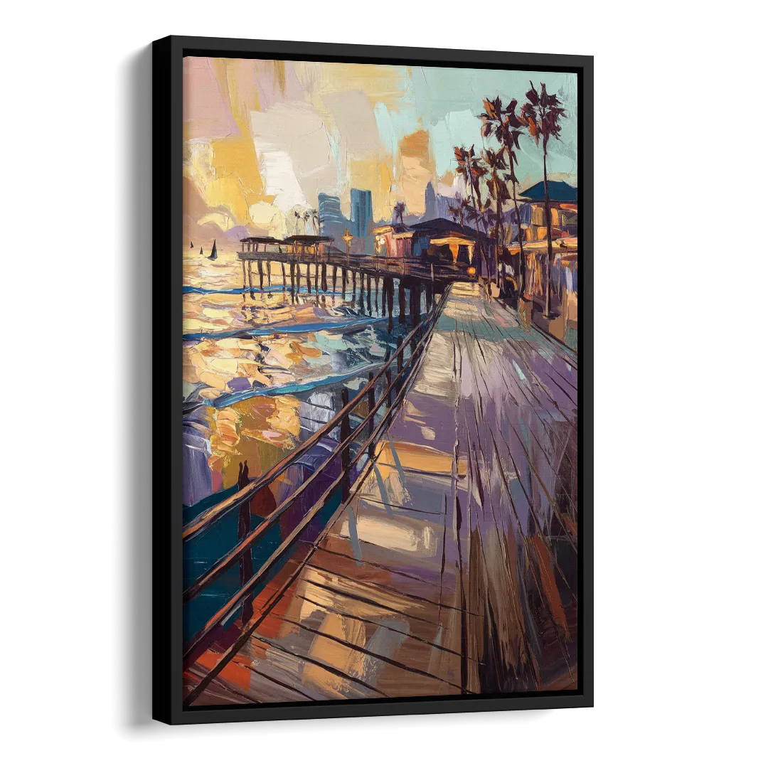 San Diego Boardwalk Scenes Side - Black Canvas Wall Art