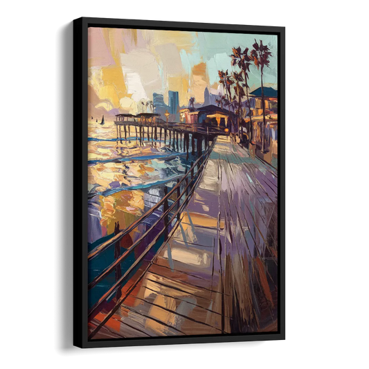 San Diego Boardwalk Scenes Side - Black Canvas Wall Art