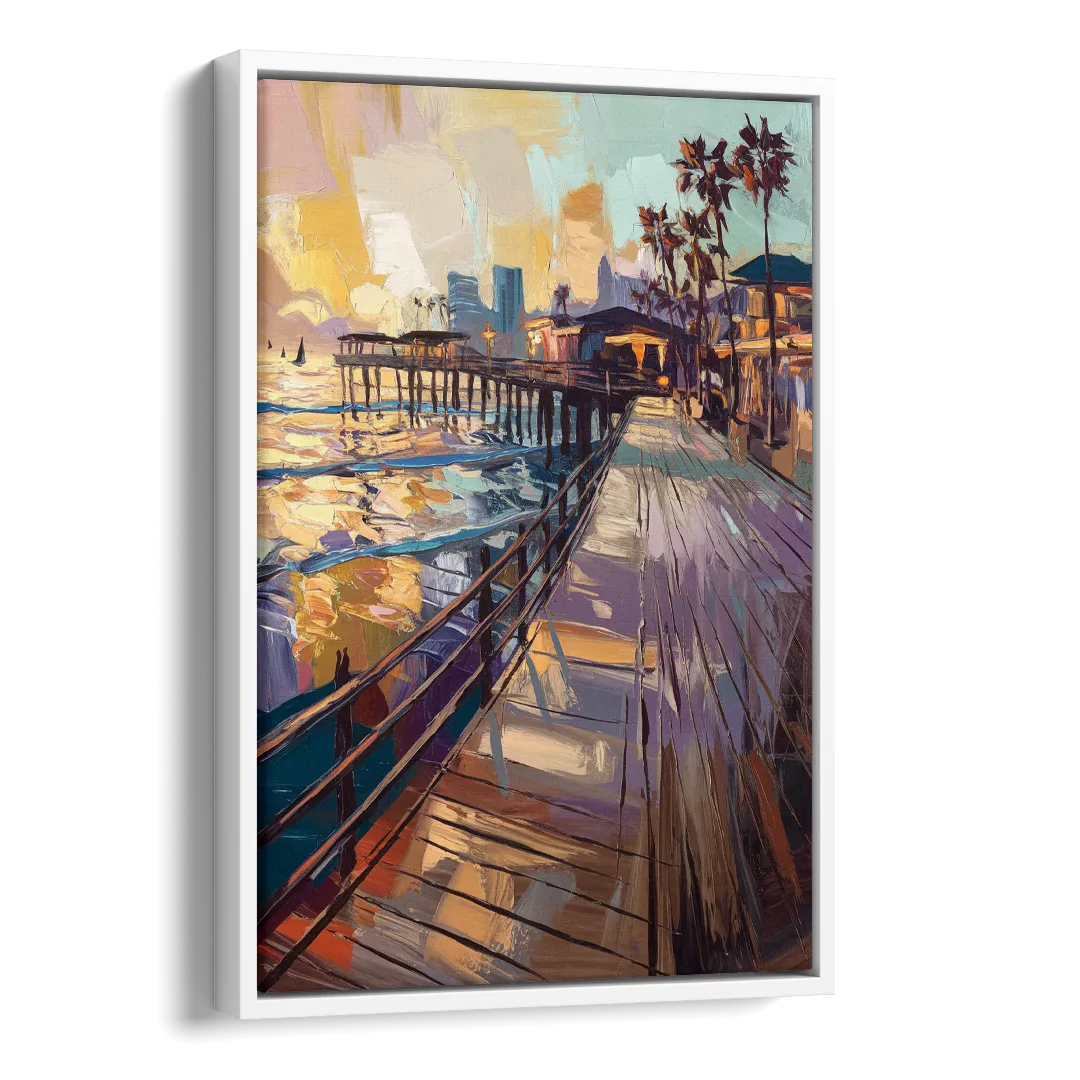 San Diego Boardwalk Scenes Side - White Canvas Wall Art