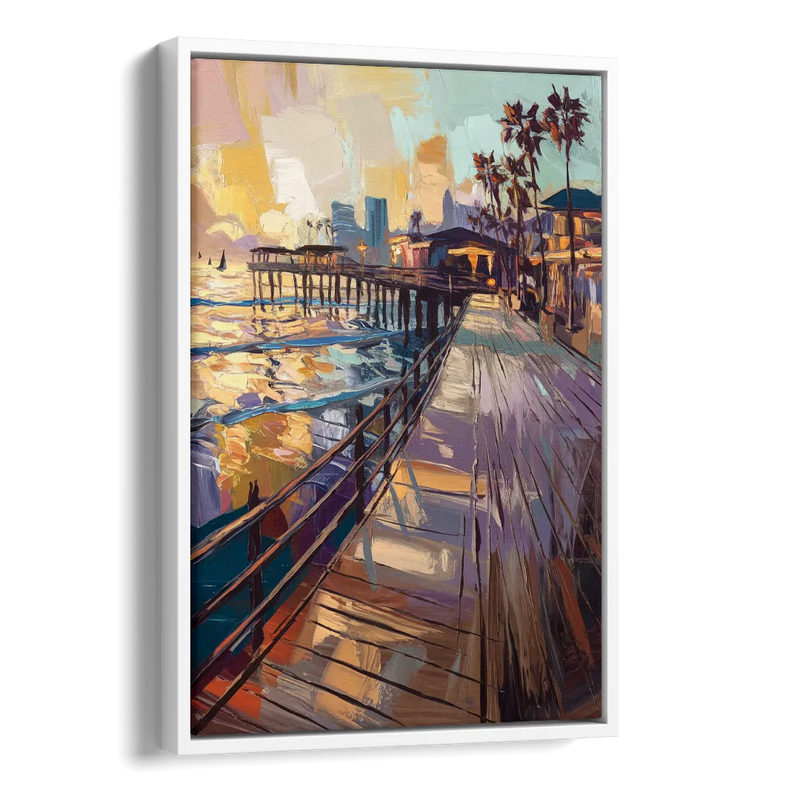 San Diego Boardwalk Scenes Side - White Canvas Wall Art