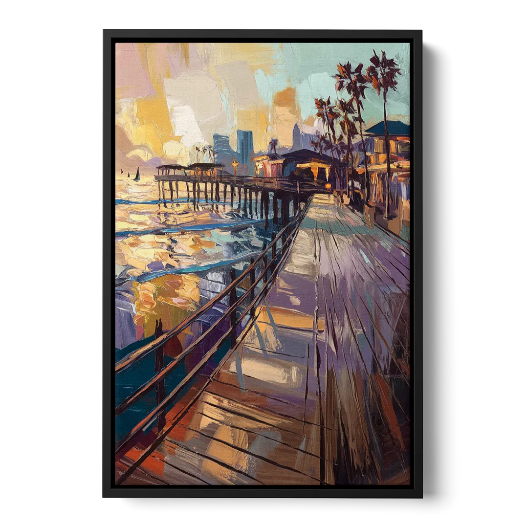 San Diego Boardwalk Scenes Front - Black Canvas Wall Art