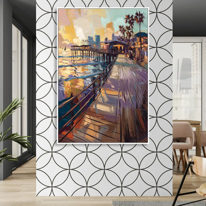 San Diego Boardwalk Scenes Living Room - White Canvas Wall Art