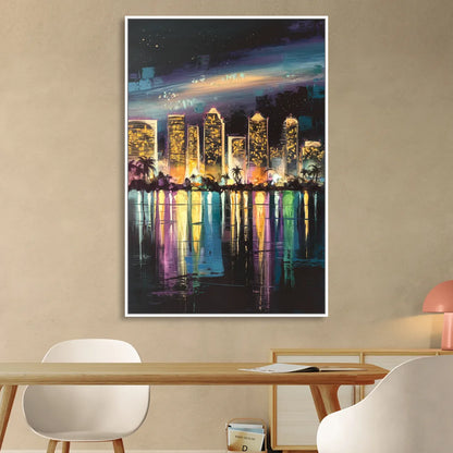 San Diego City Lights Sitting Room - White Canvas Wall Art