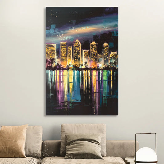 San Diego City Lights Living Room - Canvas Wall Art