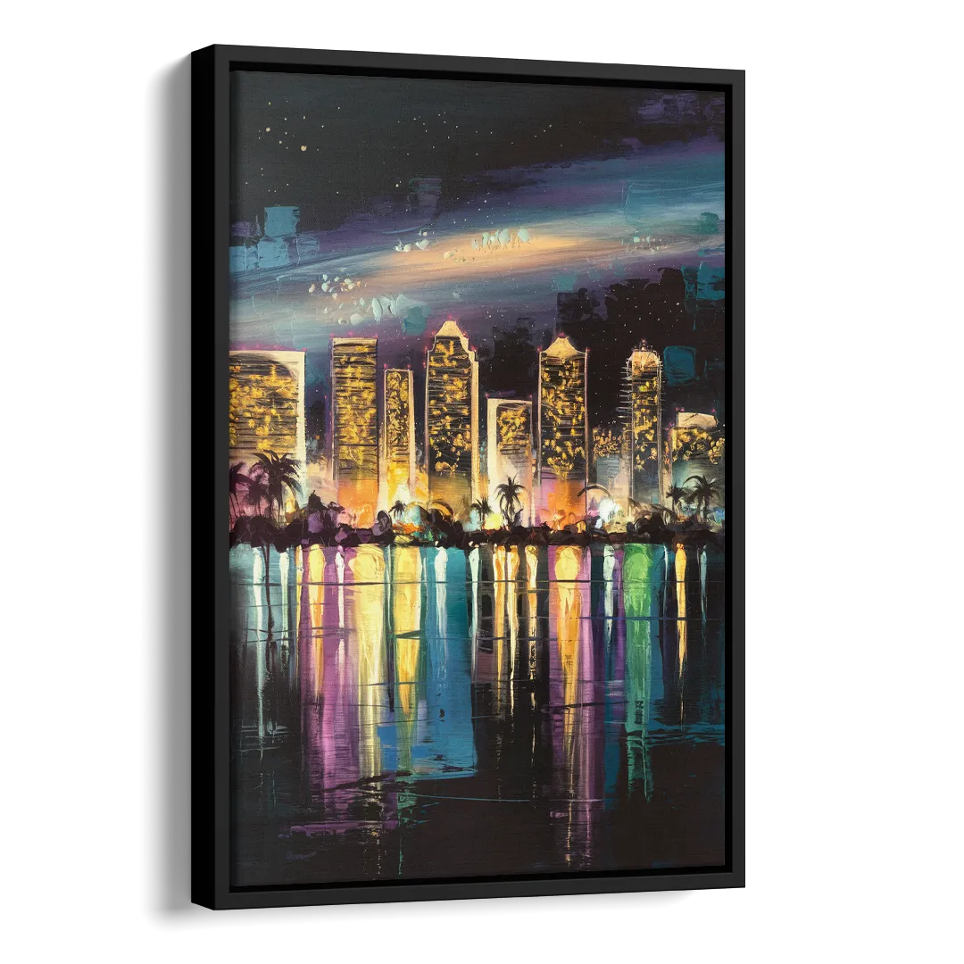 San Diego City Lights Side - Black Canvas Wall Art