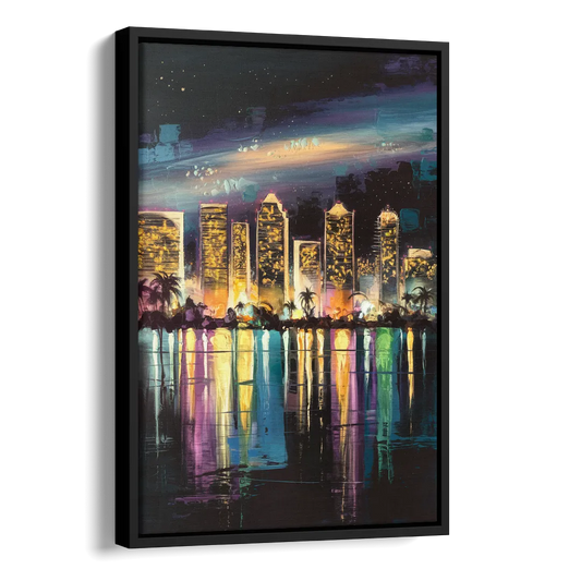 San Diego City Lights Side - Black Canvas Wall Art