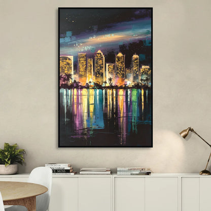 San Diego City Lights Living Room - Black Canvas Wall Art