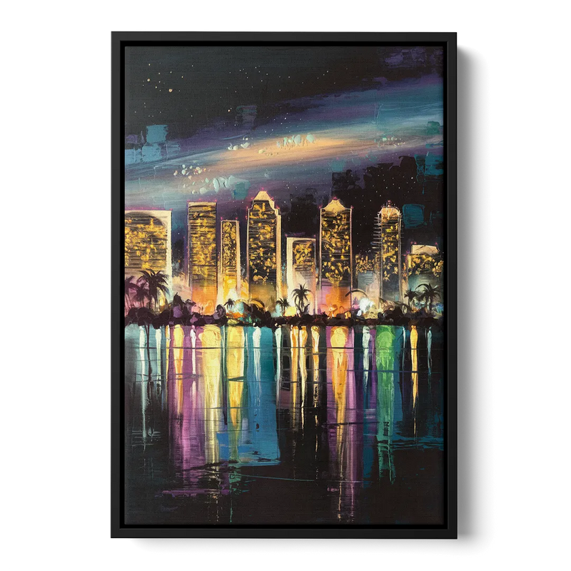 San Diego City Lights Front - Black Canvas Wall Art