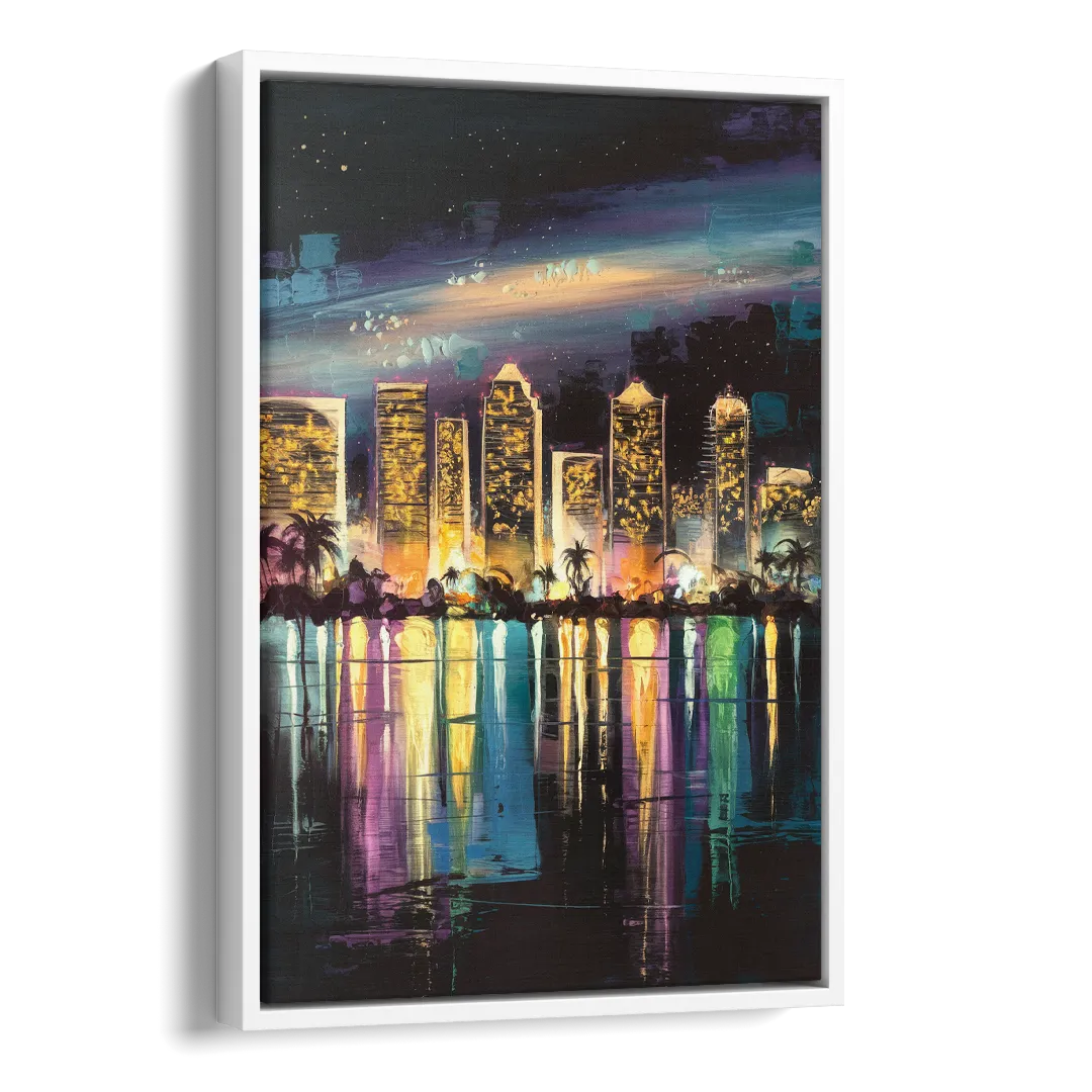 San Diego City Lights Side - White Canvas Wall Art