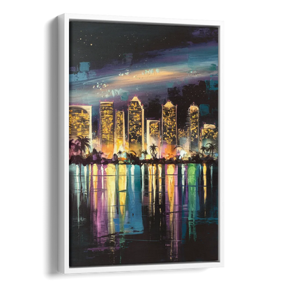 San Diego City Lights Side - White Canvas Wall Art