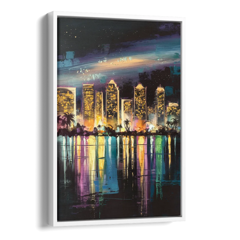 San Diego City Lights Side - White Canvas Wall Art
