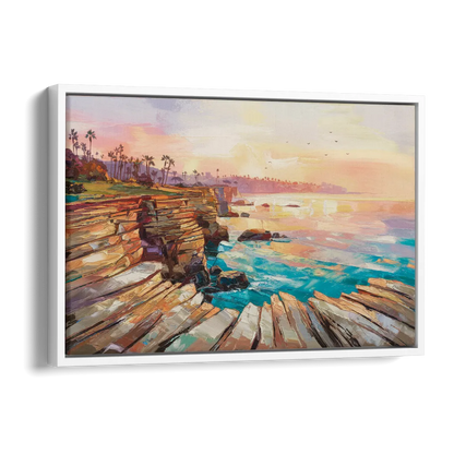 San Diego Coastal Cliffs Side - White Canvas Wall Art