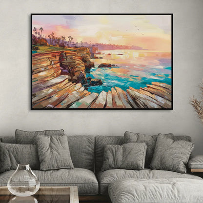 San Diego Coastal Cliffs Living Room - Black Canvas Wall Art