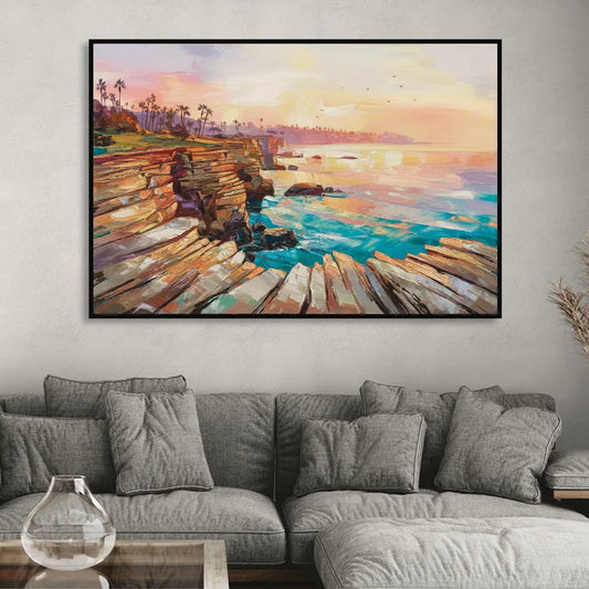 San Diego Coastal Cliffs Living Room - Black Canvas Wall Art
