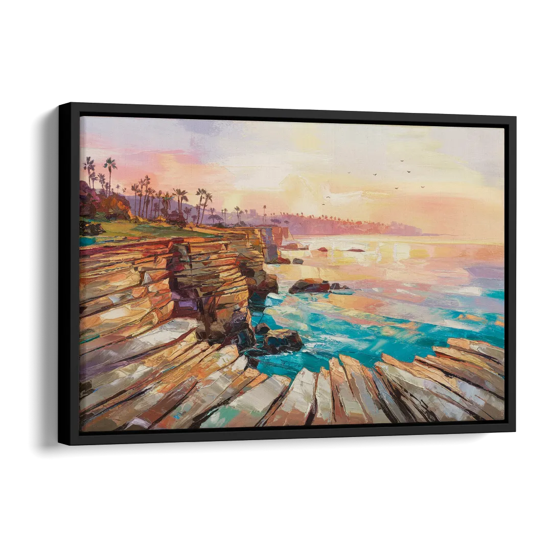 San Diego Coastal Cliffs Side - Black Canvas Wall Art
