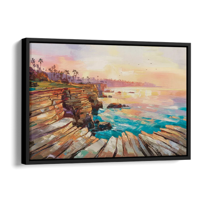 San Diego Coastal Cliffs Side - Black Canvas Wall Art