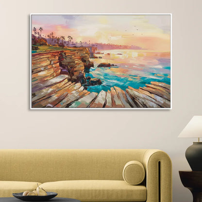 San Diego Coastal Cliffs Living Room - White Canvas Wall Art